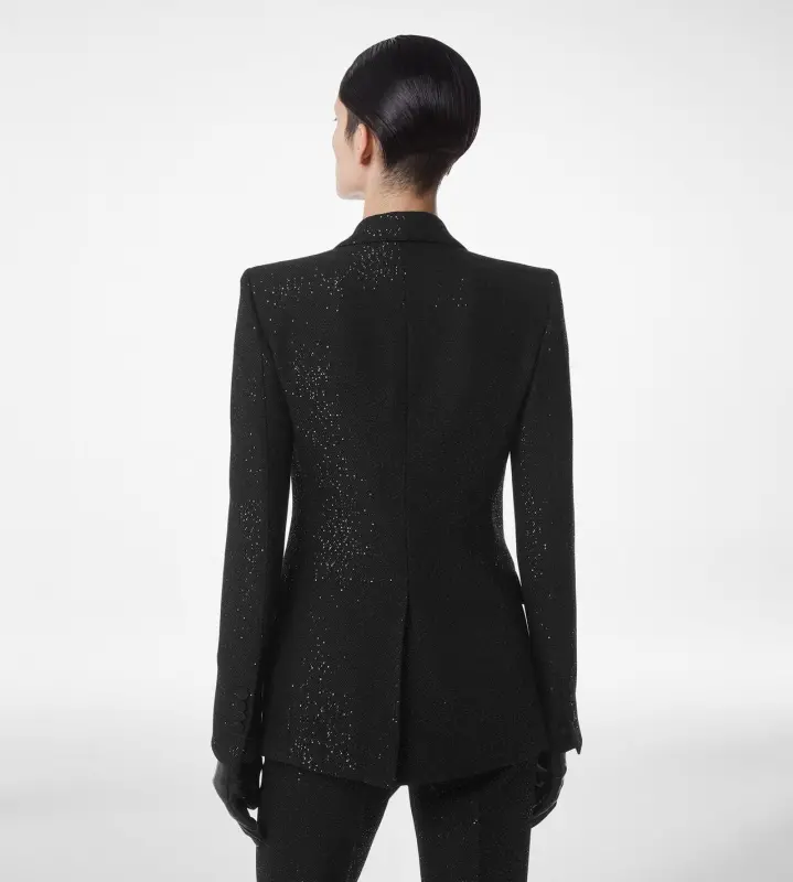 SEQUINED WOOL BLEND CREPE SINGLE BREASTED JACKET BLACK online